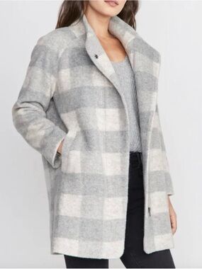 Marine Layer Stephanie Cocoon Coat Grey Cream Plaid M